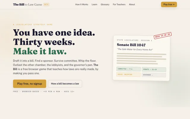 Bill to Law Game website screenshot