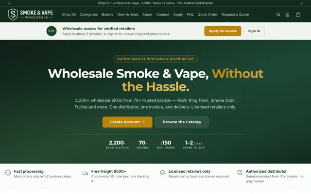 Smoke and Vape Wholesale Shopify store screenshot
